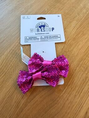 Build-A-Bear Workshop Sparkly Pink Sequin Bow Hair Clip set NWT
